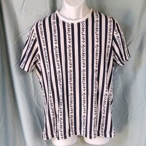Men's Large Michael Kors Blue and White Stripe T-Shirt